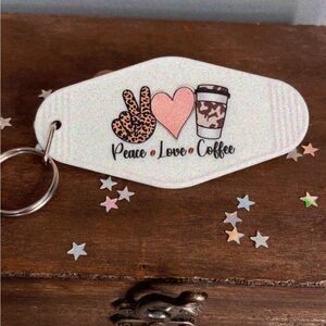 New Handcrafted *PEACE*LOVE*COFFEE* Motel Keychain.💘